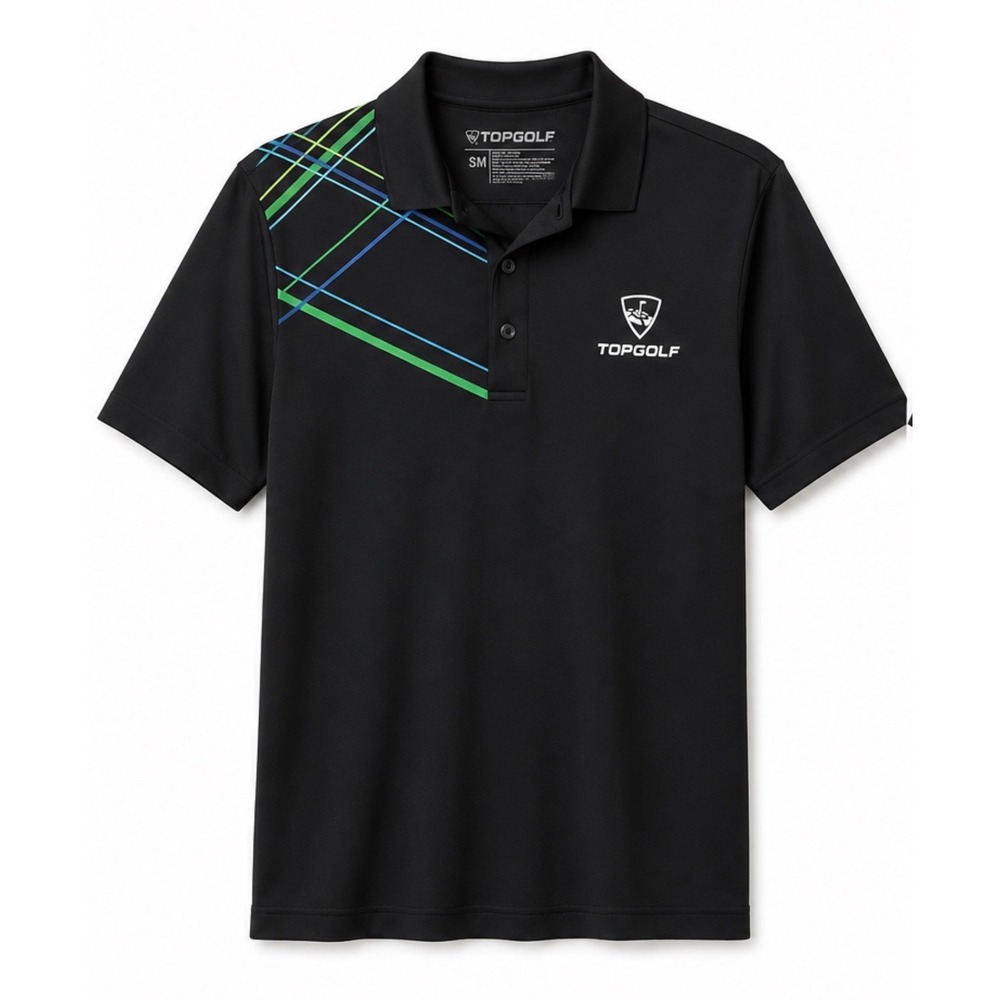 Top Golf Mens Performance Polo Shirt Black Geometric Graphic Golfcore Small